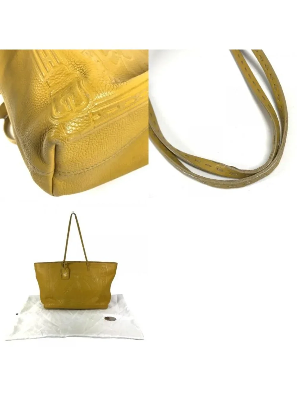 Fendi Shoulder Bag Selleria Logo Horse Pattern Leather Yellow